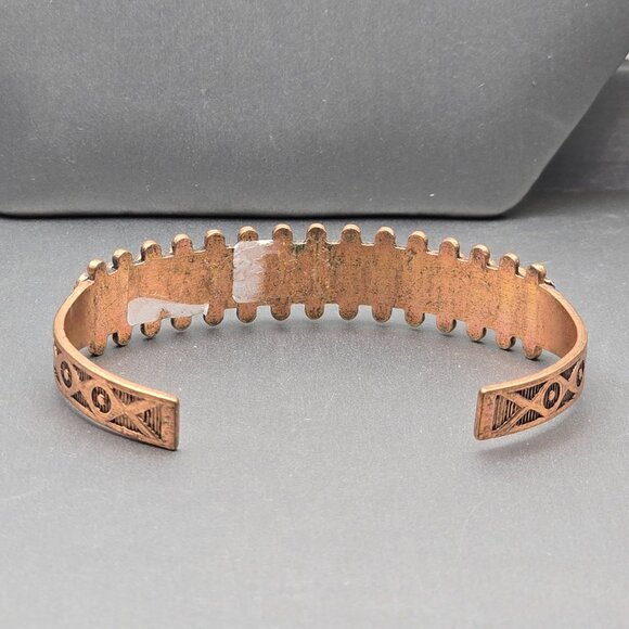 VTG Southwestern Copper Turquoise Cuff Bracelet 6.5" Signed WMCO Saw Tooth Bezel - Picture 3 of 9